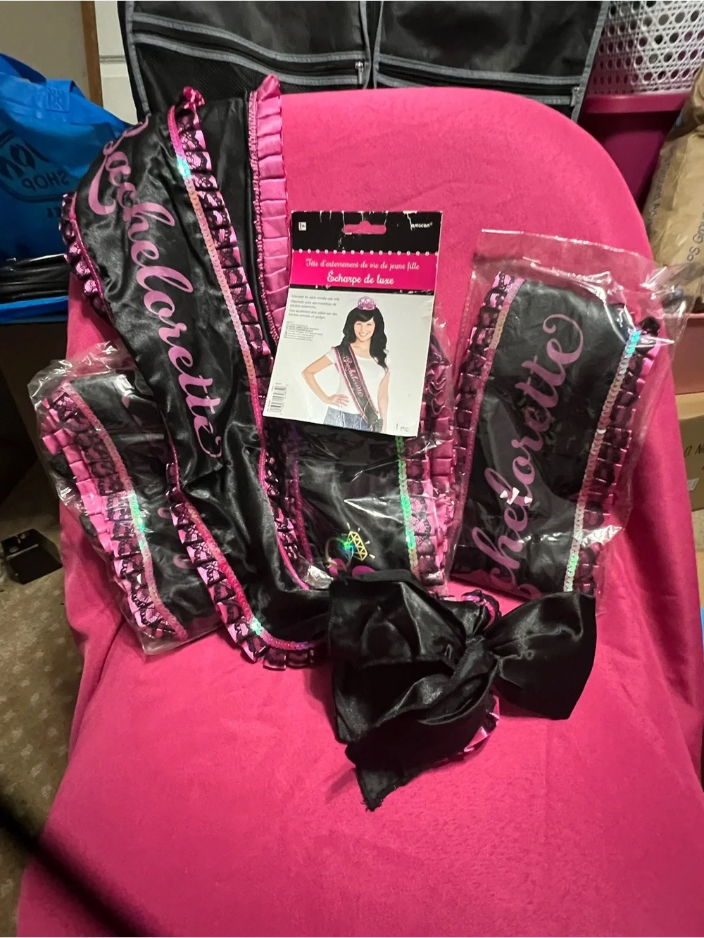 Bachelorette Luxe Sash - Pink/ Black set of 4